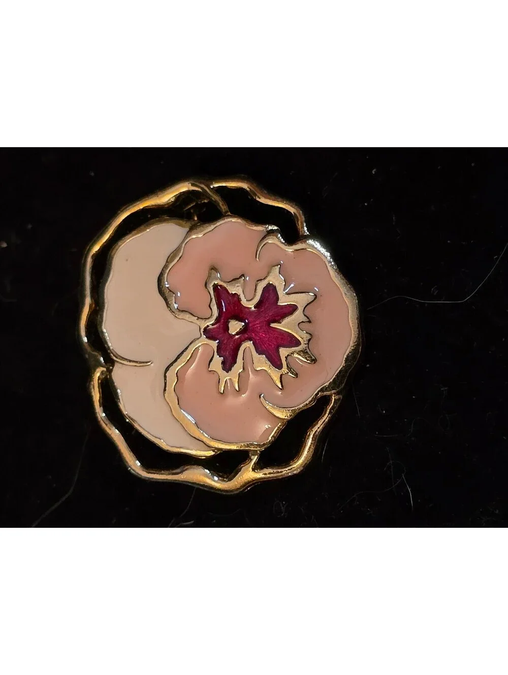 Vintage Gold-Tone Tricolor Enamel Pansy Flower Brooch Pin